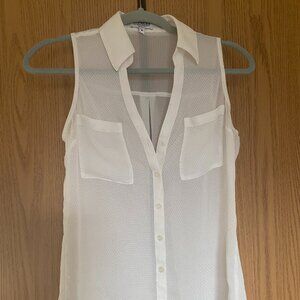 Express Portofino Shirt Sheer White See-Through Collared Tank Top Blouse